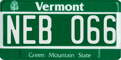 VT license plate NEB066