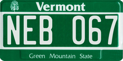 VT license plate NEB067