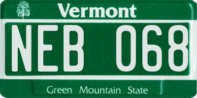 VT license plate NEB068