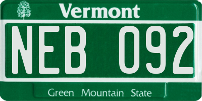 VT license plate NEB092