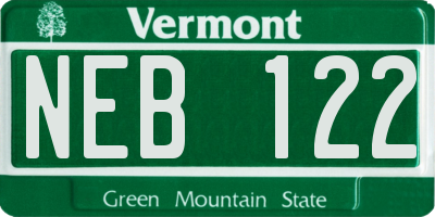 VT license plate NEB122