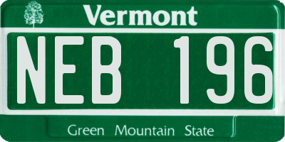 VT license plate NEB196