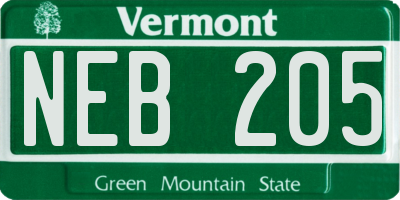 VT license plate NEB205
