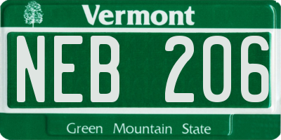 VT license plate NEB206