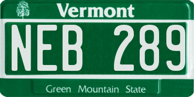 VT license plate NEB289