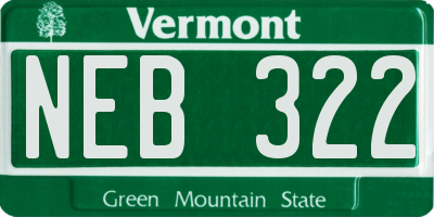 VT license plate NEB322