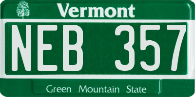 VT license plate NEB357