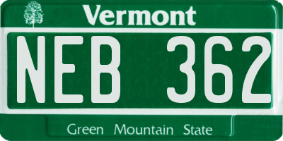 VT license plate NEB362
