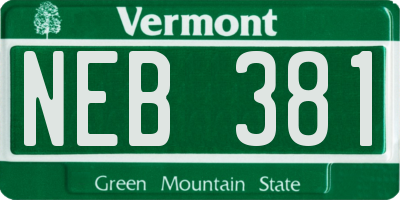 VT license plate NEB381