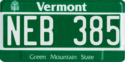 VT license plate NEB385
