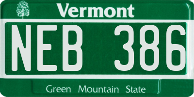 VT license plate NEB386