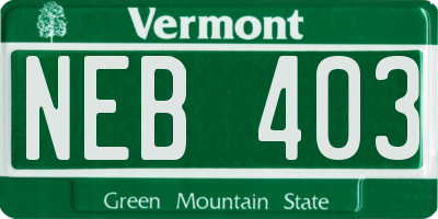 VT license plate NEB403