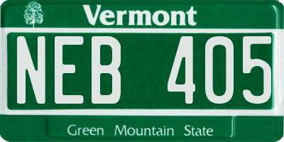 VT license plate NEB405