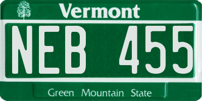 VT license plate NEB455