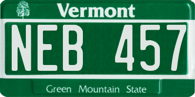 VT license plate NEB457
