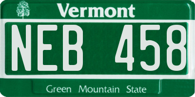 VT license plate NEB458