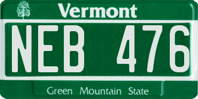 VT license plate NEB476