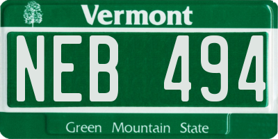 VT license plate NEB494