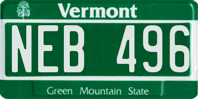 VT license plate NEB496