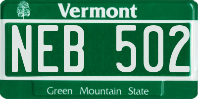 VT license plate NEB502