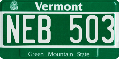 VT license plate NEB503