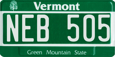 VT license plate NEB505