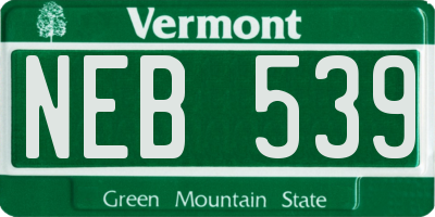 VT license plate NEB539
