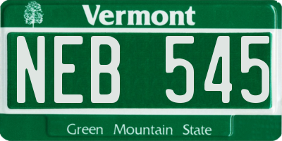 VT license plate NEB545