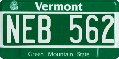 VT license plate NEB562