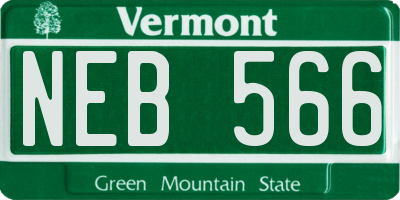 VT license plate NEB566