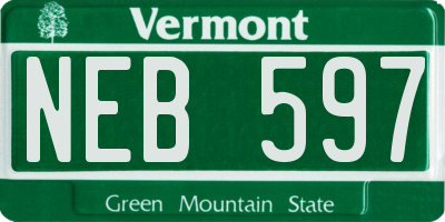VT license plate NEB597