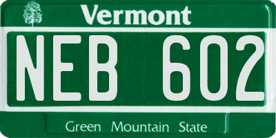 VT license plate NEB602