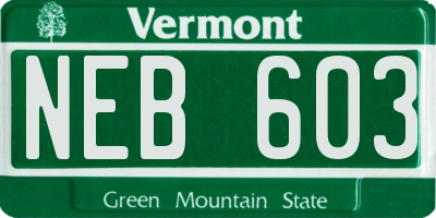 VT license plate NEB603