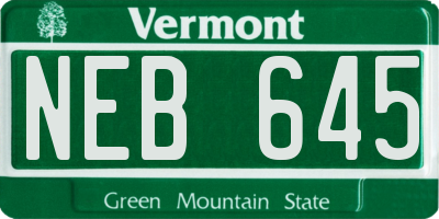 VT license plate NEB645
