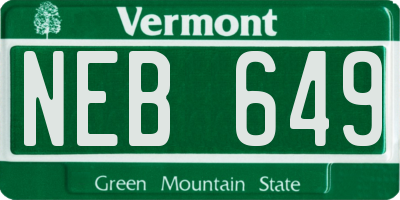 VT license plate NEB649