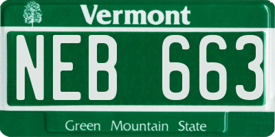 VT license plate NEB663