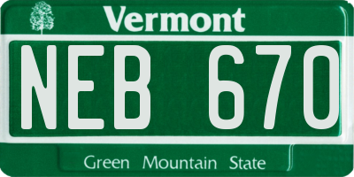 VT license plate NEB670