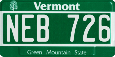 VT license plate NEB726