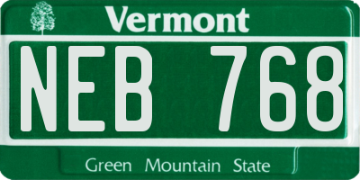 VT license plate NEB768