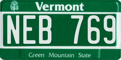 VT license plate NEB769
