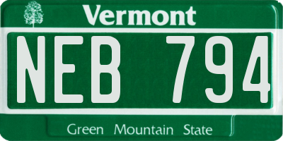 VT license plate NEB794
