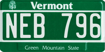 VT license plate NEB796