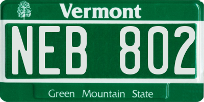 VT license plate NEB802