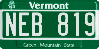 VT license plate NEB819