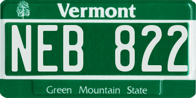 VT license plate NEB822