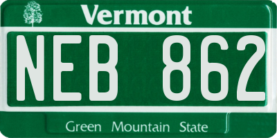 VT license plate NEB862