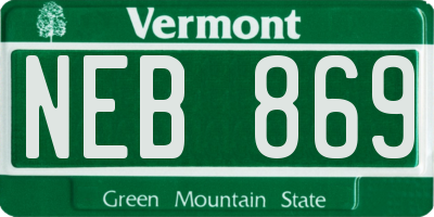 VT license plate NEB869