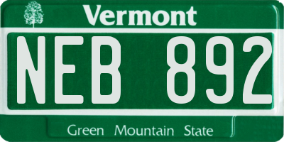 VT license plate NEB892