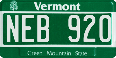 VT license plate NEB920