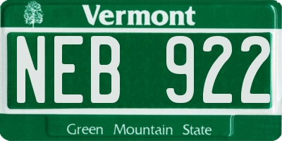 VT license plate NEB922